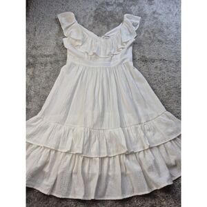 Calvin Klein White Dress Womens 8 Boho Ruffles Cottagecore